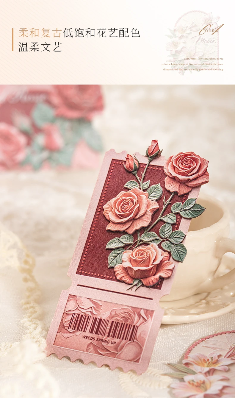 Journal GO 15-teiliges Set mit geprägten Textur-Aufklebern für Journaling, Scrapbook-Dekoration, 3D-Blumen-Sticker für Collage, Geschenkkarten, DIY – Detail 13
