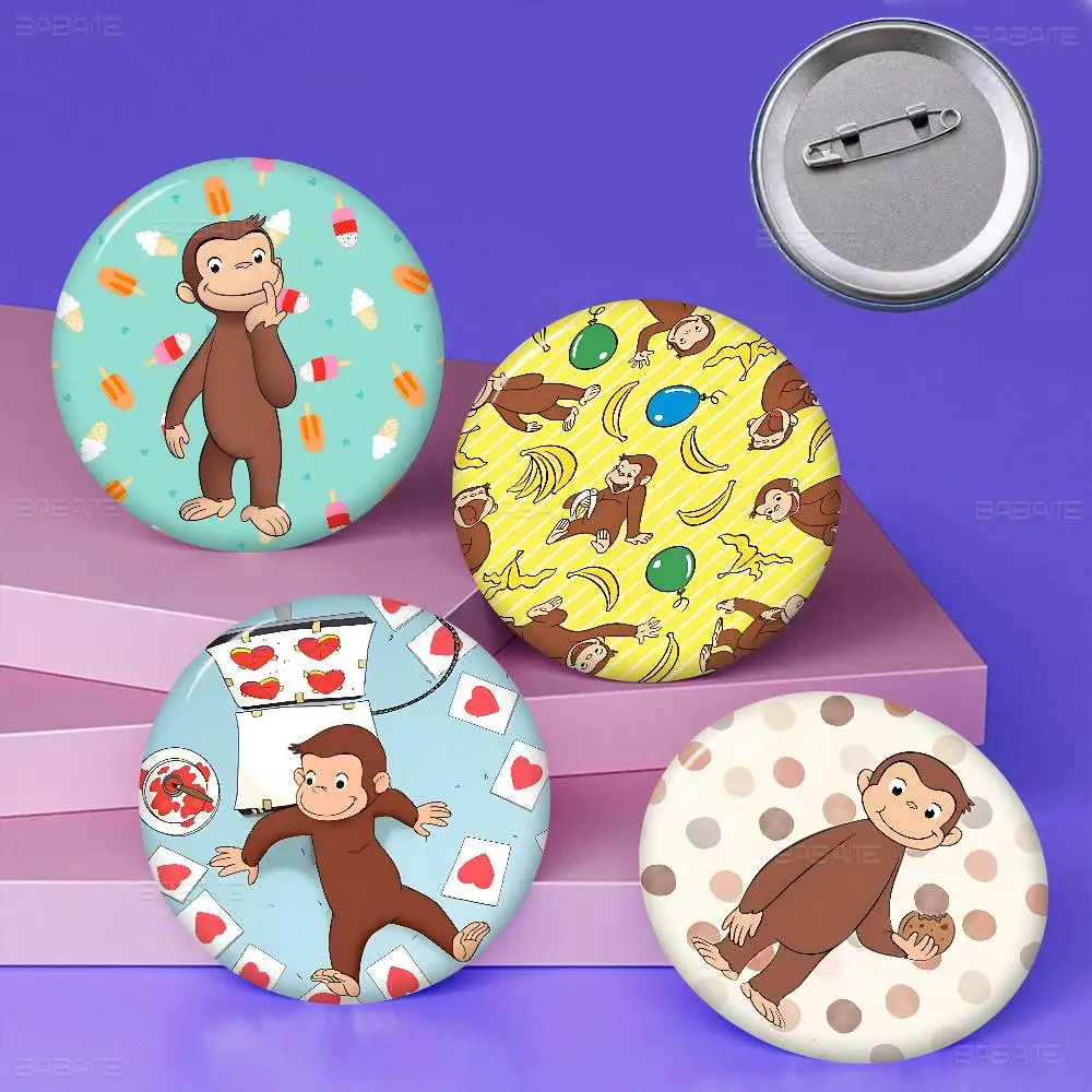 George The Curious Monkey Photo Brooches Creative Round Badge Gifts Pins 32/44/58mm