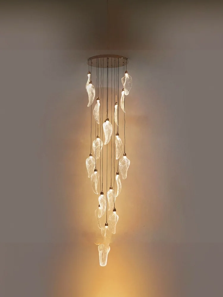 

Decorative Modern Acrylic Leaf LED Chandelier for Staircase Living Room Bedroom Home Interior Lighting Hanging Lamp
