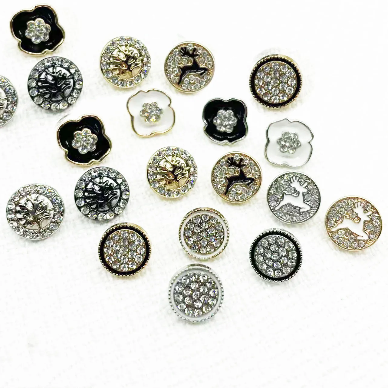 Botões de metal strass vintage para mulheres, veados, flores, camisas decorativas, roupas, vestidos, suéteres, costura, 12,5mm, 6 peças por lote