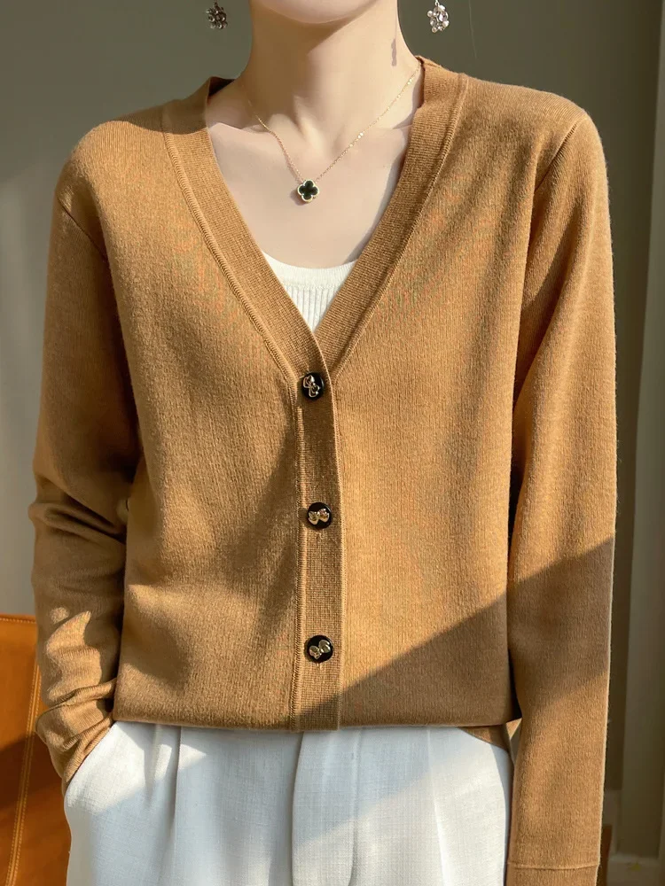 

Autumn Fashion Gentle Style Pure Color Knitwear Women's Loose V-Neck Woolen Knitted Cardigan Sweater Hot Sale Of The Season