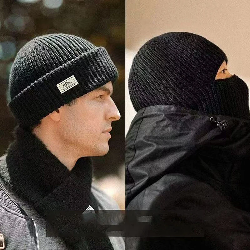 2-in-1 Wintermütze für Damen und Herren, warme Strickmütze mit Vollgesichtsschutz, Skimütze, Outdoor-Fahrrad-Ohrenschutzkappe, kältebeständig, atmungsaktive Maske – Detail 2