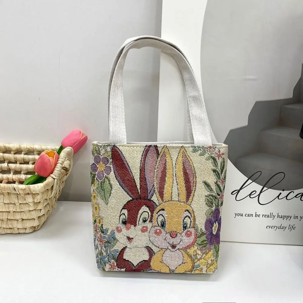 

Fashion Butterfly Embroidery Ethnic Style Handbag Cat Bird Canvas Tote Bag Rabbit Large Capacity Flower Shoulder Bag Shopping