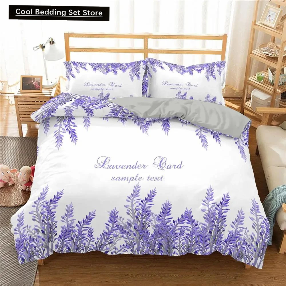 Lavender Duvet Cover Set King Size Purple Flower Romantic and Beautiful Bedding Set for Girls Women 2/3pcs Polyester Quilt Cover