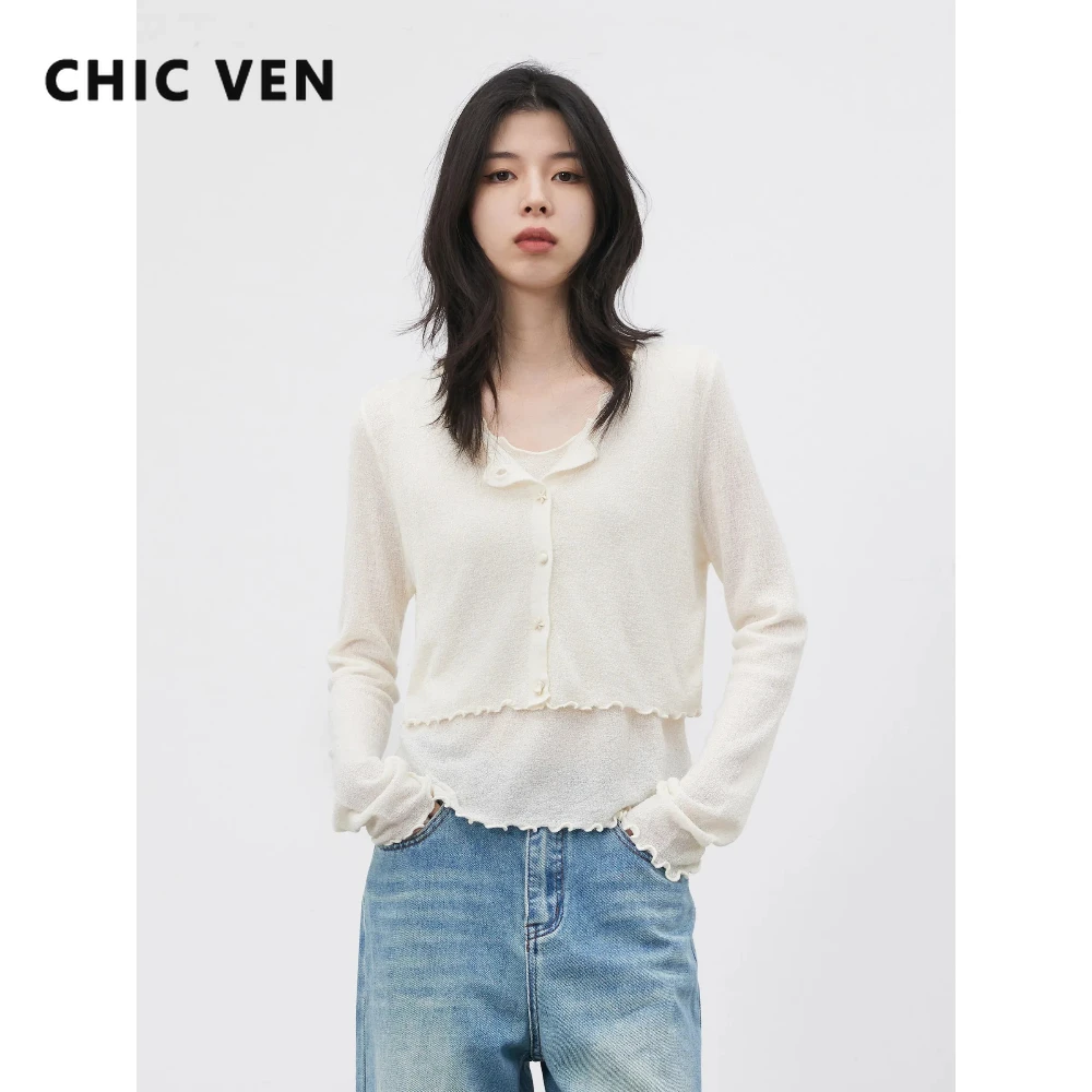 

Корейский женский кардиган CHIC VEN, свободный повседневный комплект из двух предметов: вязаный жилет и свитер в морском стиле, новинка весна-лето 2026