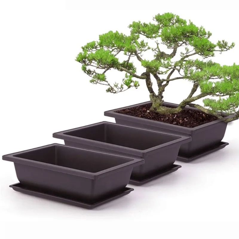 5Sets With Tray Plastic Bonsai Plants Pot Square For Flower Succulent Plastic Plant Pots With Square Trays planter Training Pots