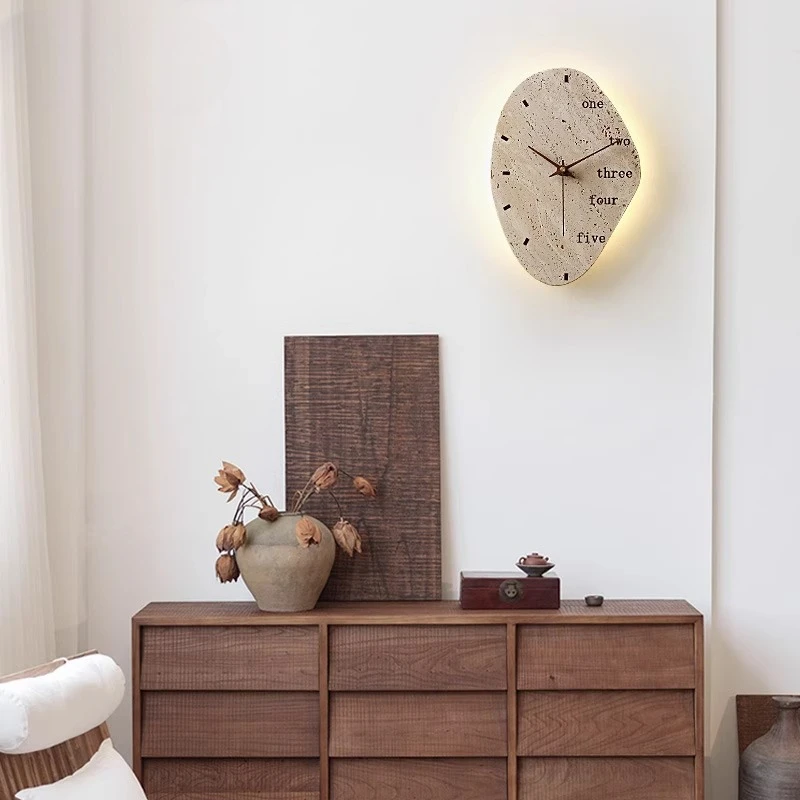 Creative Time Clock Living Room Wall Lamp Yellow Travertine Bedroom Background Wall Staircase Entrance Medieval Wabi Sandy Wind