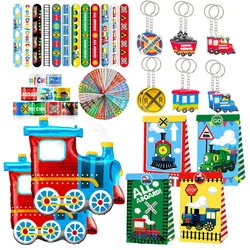 Train Car Kids Railway Birthday Party Tableware Slap Bracelets Stickers Temporary Tattoos Keychains Plastic Straws Gift Bags