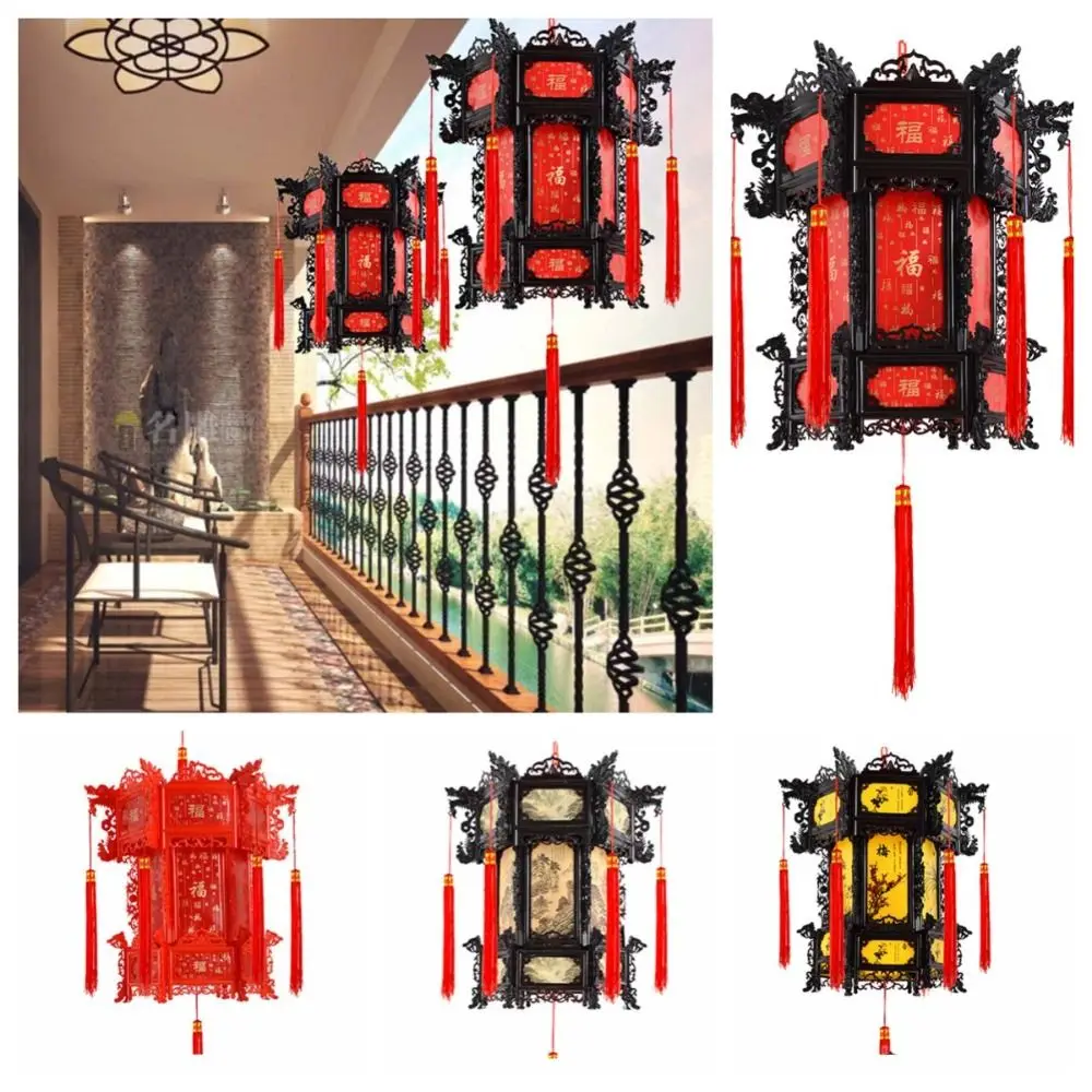 Hexagonal Chinese Antique Lantern Chinese Style Hanging Spring Festival Chandelier Lantern PVC Red New Year Hanging Lantern