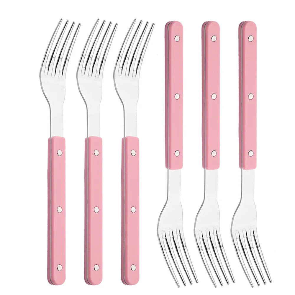 6Pcs Dessert Forks ABS Handle Rivets Decoration Cutlery 18/21cm Cake Fork Dinner Fork Stainless Steel Forks Kitchen Flatware