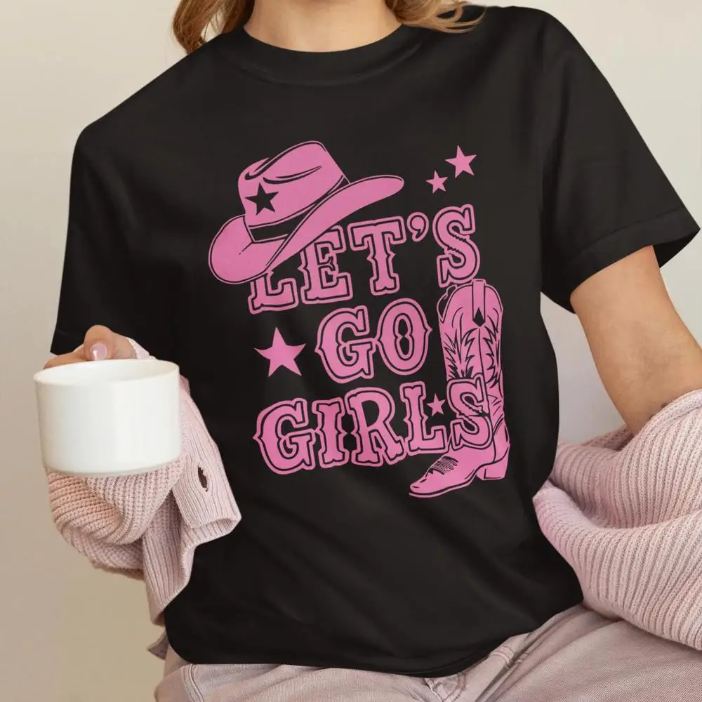 Let's Go ガールズシャツ、コットンシャツ、カウガールウエスタンバチェロレッテシャツ、カントリーコンサート衣装ピンクロデオパーティーシャツ