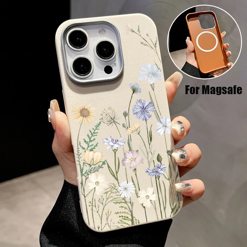 

Магнитный чехол для телефона с маленькими цветами для iPhone 16 15 Pro Max 16 Plus 14 13 12 Pro 11 для Magsafe Wireless Charge Мягкий чехол из ТПУ