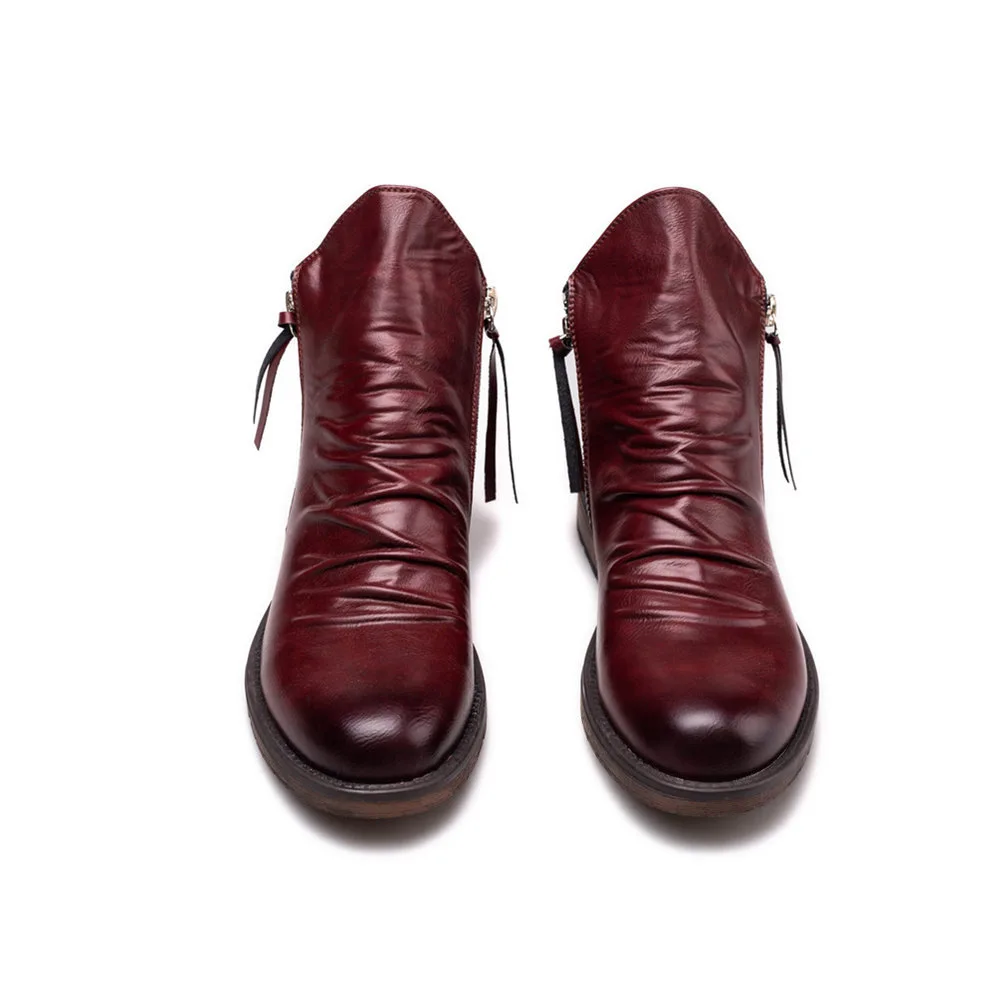 2026 Men's Genuine Leather Vintage Western Motorcycle Boots Fashion Men's Zipper Punk Casual Shoes Plus Size