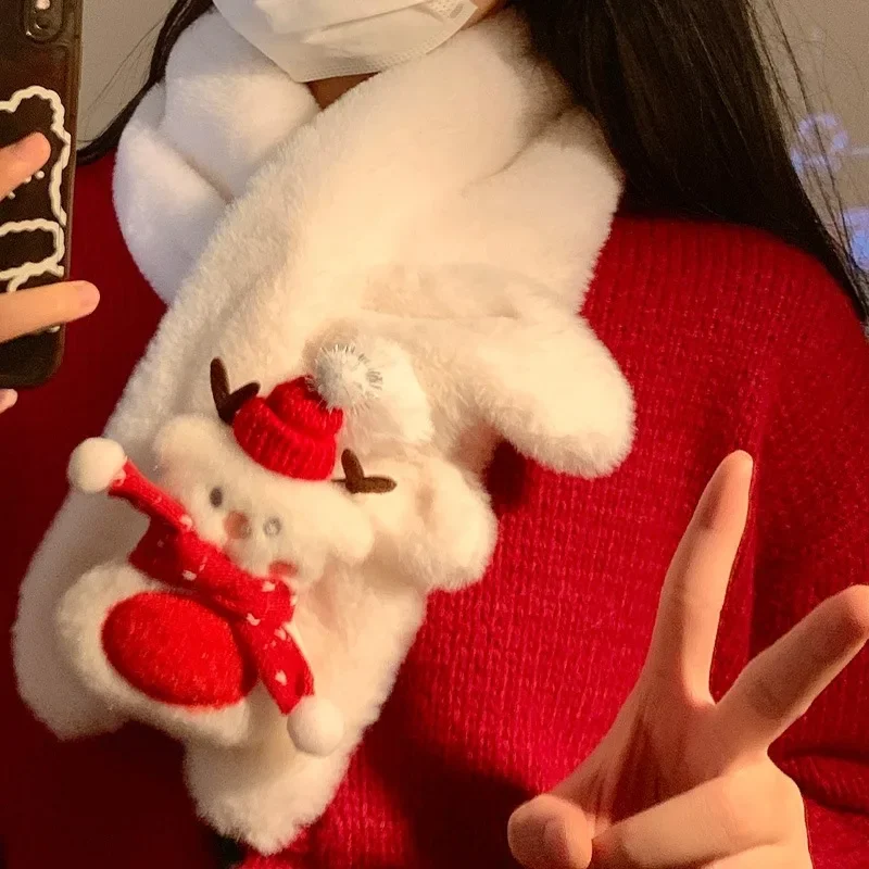 Cute Christmas Snowman Scarf Winter Warm Furry Scarf Riding Windproof Neck Warm and Cold Resistant Neck Cover