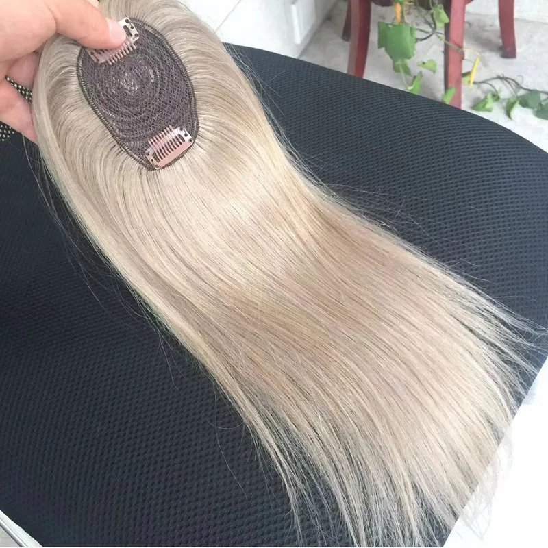 Vsrhair-Topper de cheveux humains cousus avec deux clips pour femme, pardessus invisibles pour la perte de cheveux, blond miel, densité 150%, 45cm