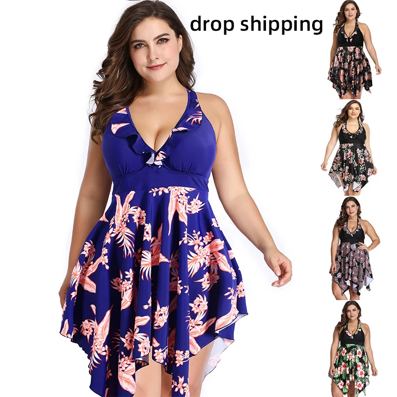 

plus size swimsuit, party beach dress, printed plus fat plus size dress, lace split skirt