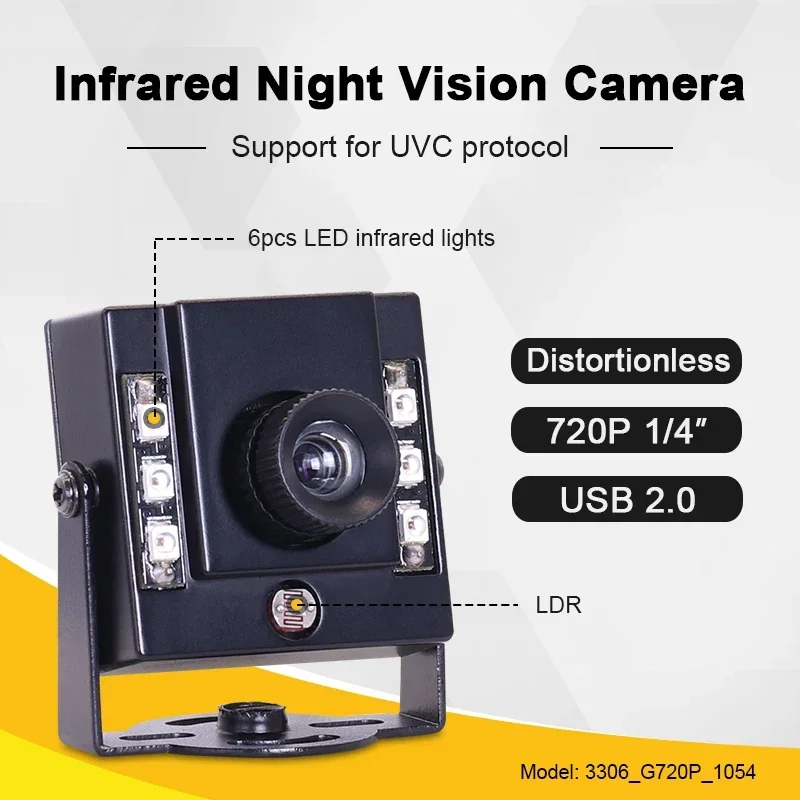 New 3306 720P 1054 8mm 30degrees IR850 Distortionless Infrared Mini USB Industrial Android Camera Modules Face Recognition Night