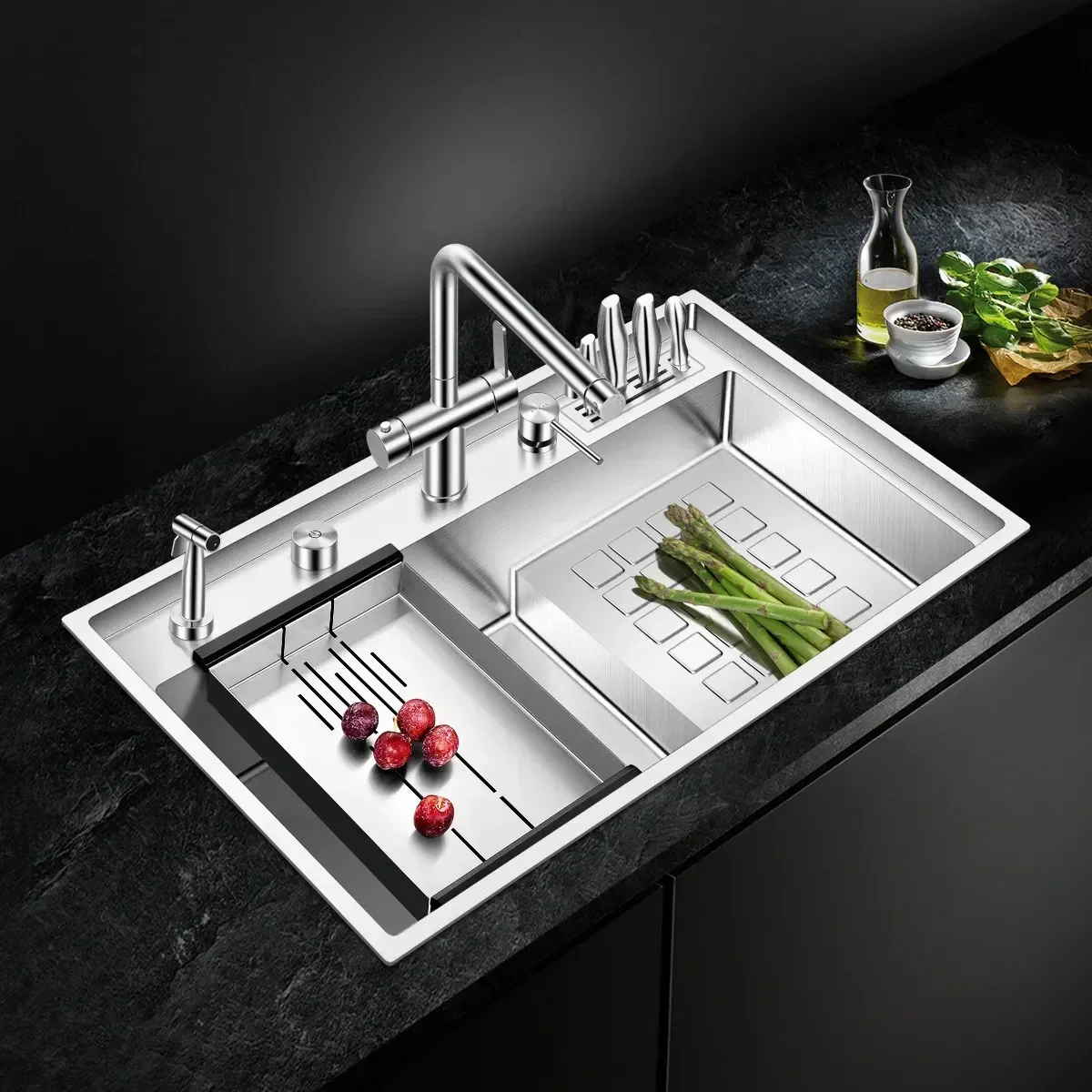 7245 Silver Black Handmade Step Sink 304 Stainless Kitchen Sink Lab Equipment