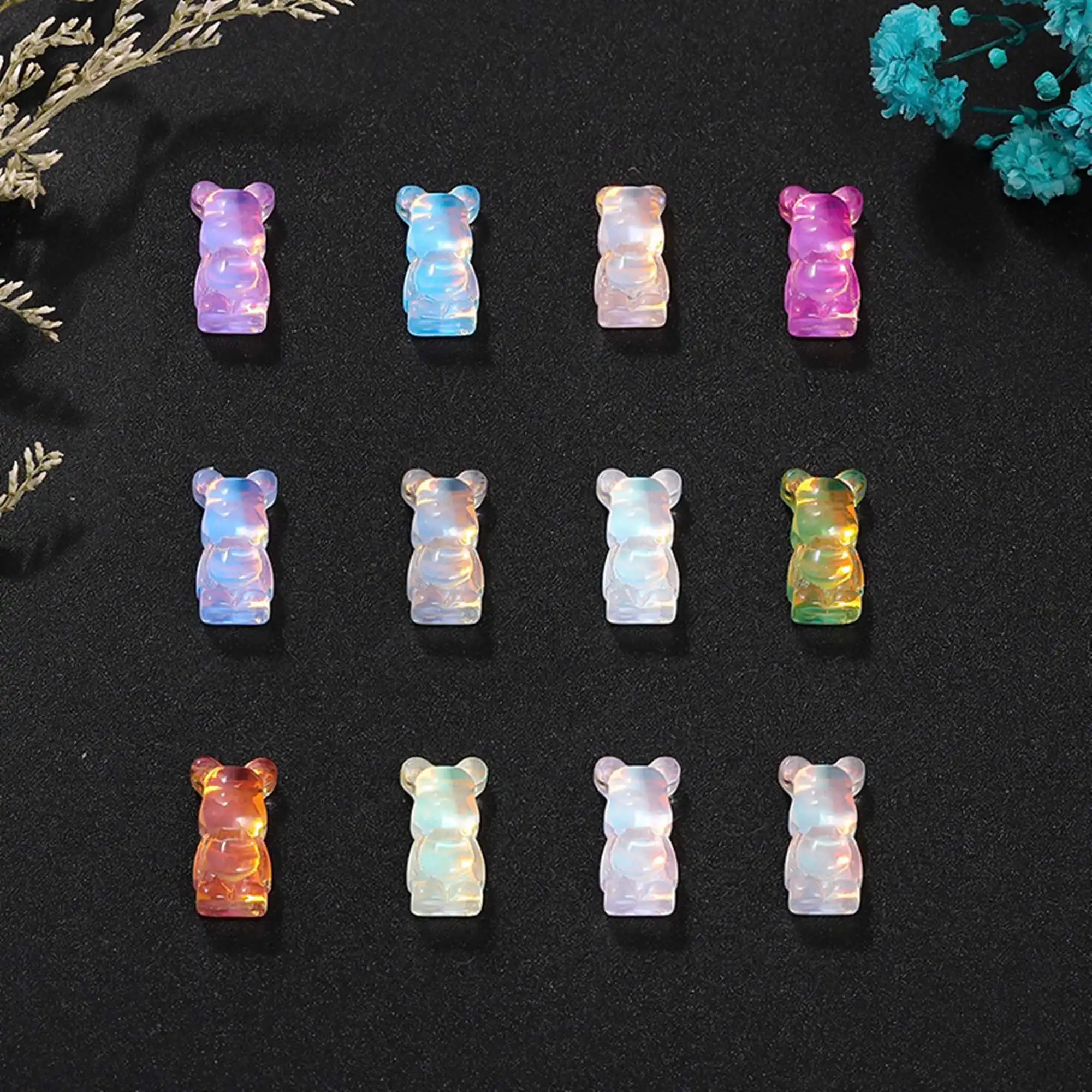 50pcs/lot 6x10mm new magic color flat flat smooth bear glass accessories diy accessories