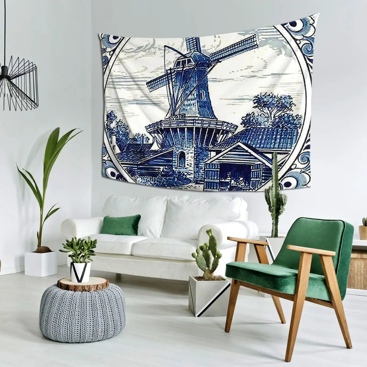 

Dutch Blue Delft Vintage Windmill Print Tapestry Wall Hanging Aesthetic Home Decor Tapestries for Living Room Bedroom