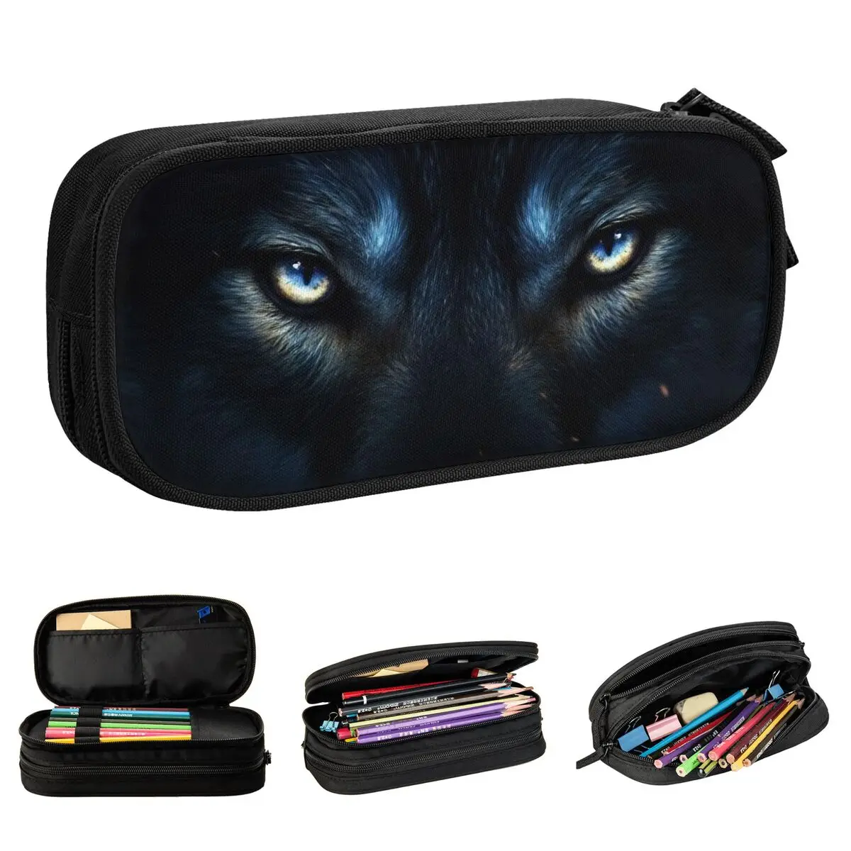 

Пеналы с изображением глазного жестокого волка и диких животных, забавные сумки-держатели для ручек для студентов, большая вместимость, школьные косметические пеналы