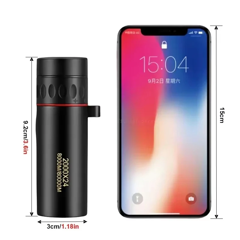 2000x24 HD 単眼望遠鏡ミニポータブル携帯電話望遠鏡ホルダー付き屋外キャンプ狩猟バードウォッチング望遠鏡