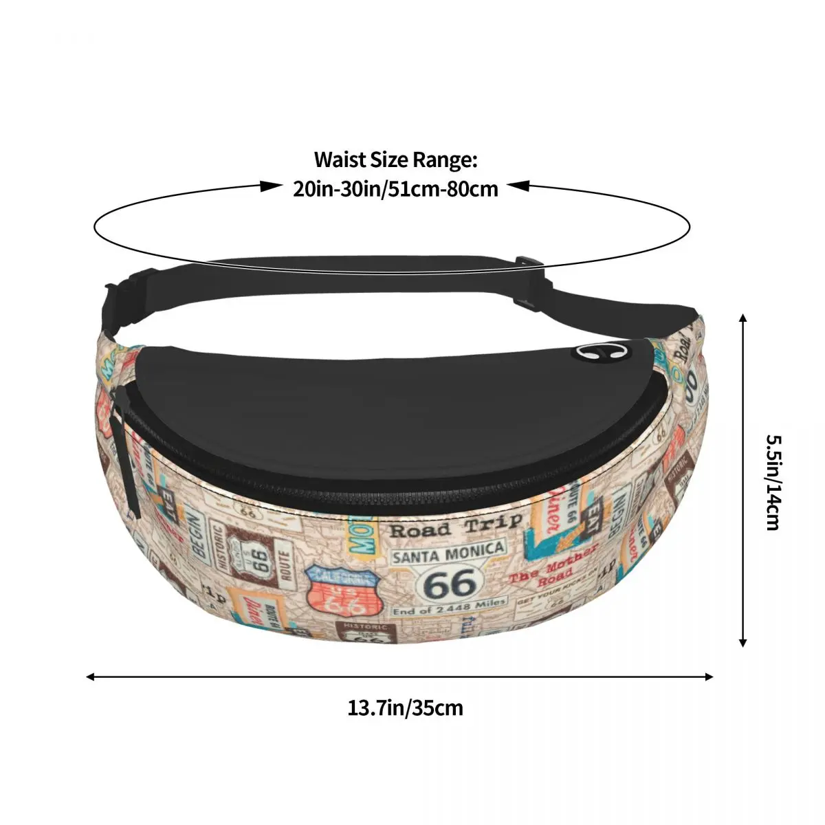 Cool Vintage Route 66 Fanny Pack Men Women USA Highways Map Crossbody Waist Bag for Travel Cycling Phone Money Pouch