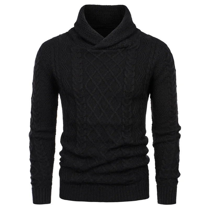 Men's Sweater High Neck Solid Color Pullover Knitwear Youth Rib Closed Fit Sweater