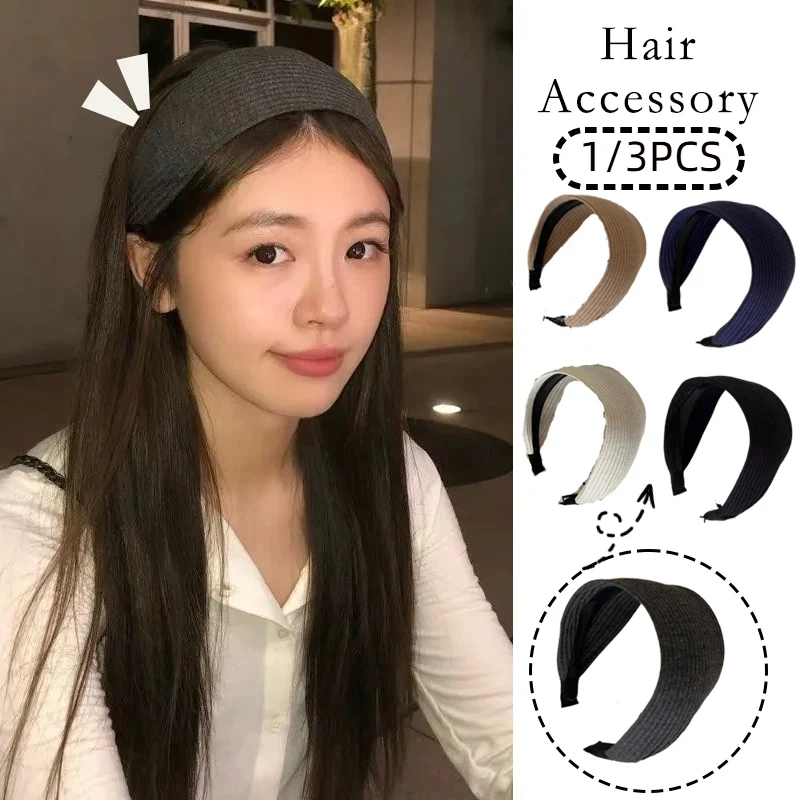 

1/3pcs Vintage Women Hair Accessory Korean Simple Solid Color Wide Edge Headband Elegant High Quality Sports Knnited Headband