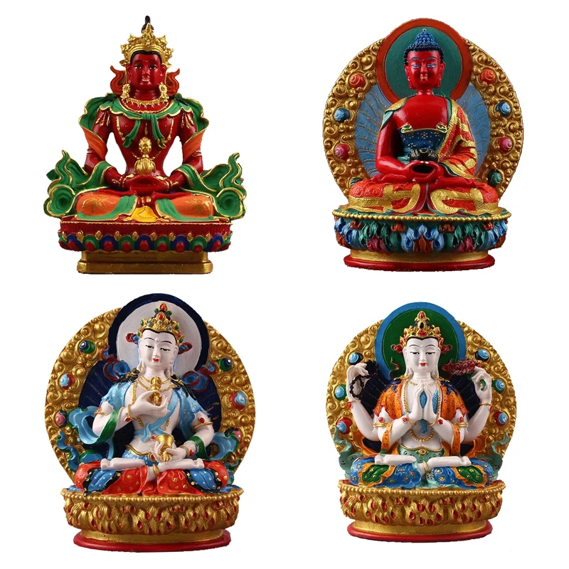 Tibetan painted small Buddha statue Sakyamuni Buddha Amitabha Pharmacist Buddha Guanyin Manjushri Bodhisattva Vajrasattva Buddha