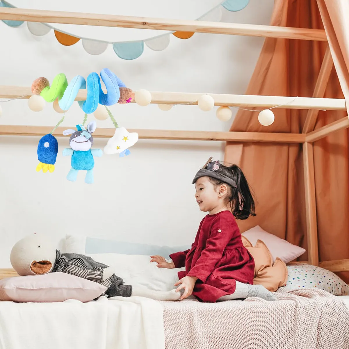 

1 шт. спиральная погремушка для детской кроватки, мягкая подвесная игрушка для коляски, автокресла, кроватки, многофункциональный колокольчик