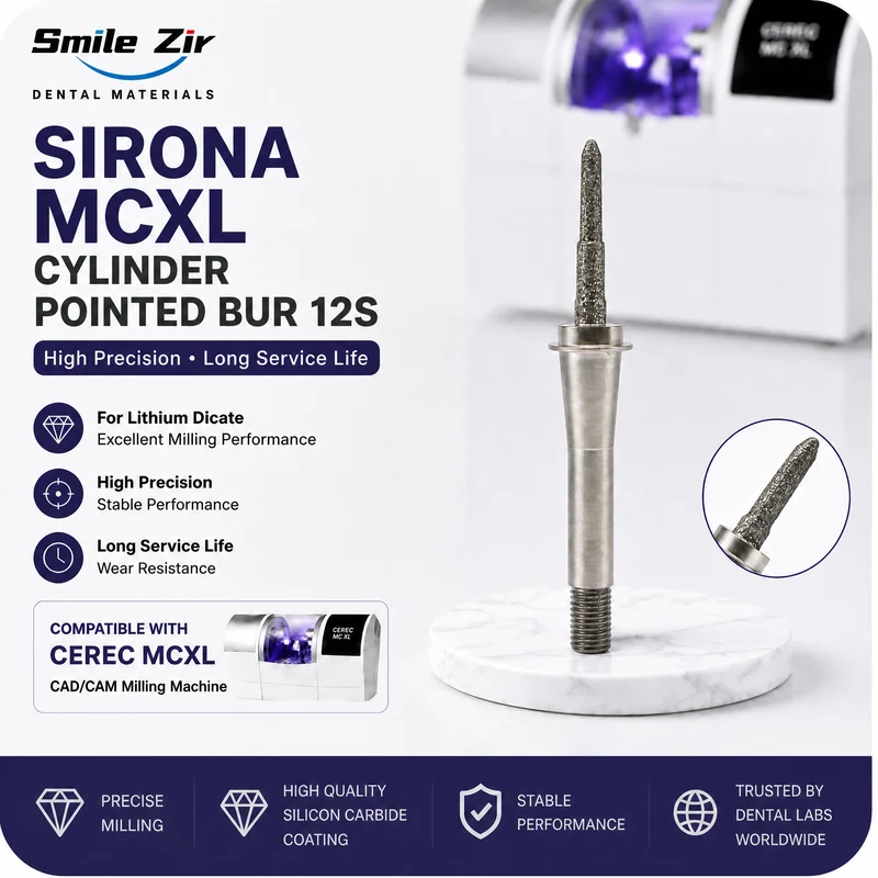 

Sirona CEREC Cylinder Pointed Bur 12S Dental Milling Bur for Lithium Disilicate & Glass Ceramic CAD/CAM Lab Tools Sirona MCXL