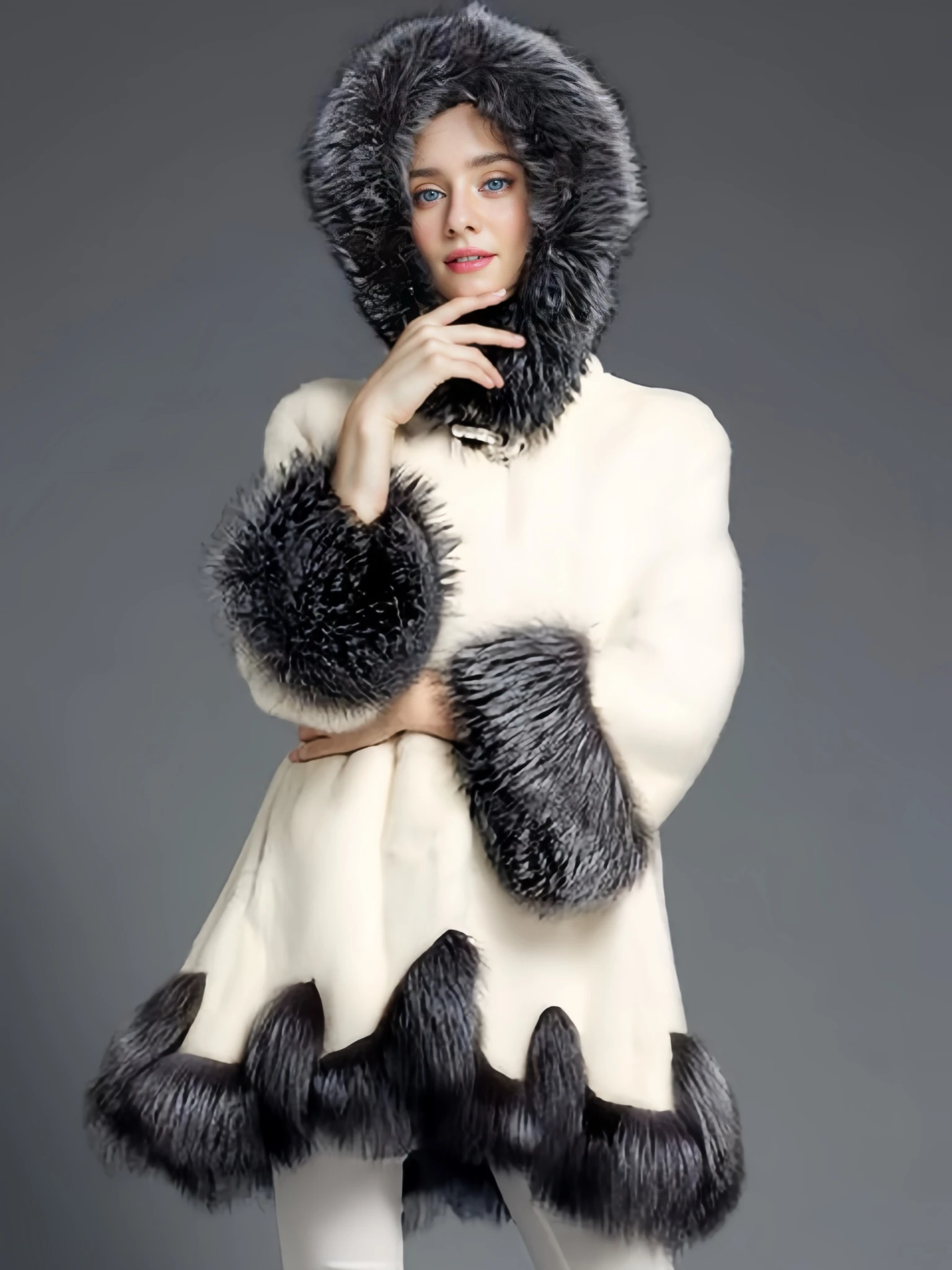 

Белое или черное пальто из искусственного меха 2025 г. Женские новые пальто, осенне-зимняя меховая плюшевая пушистая куртка, теплая верхняя одежда с капюшоном