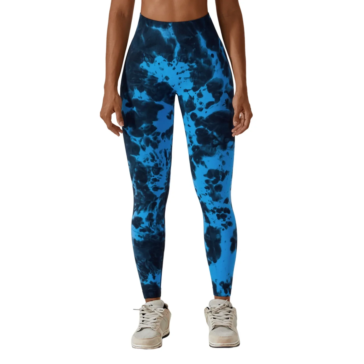 European and American tie-dye seamless high-waisted yoga pants, peach hip lift gym pants, running sports tight pants 7356