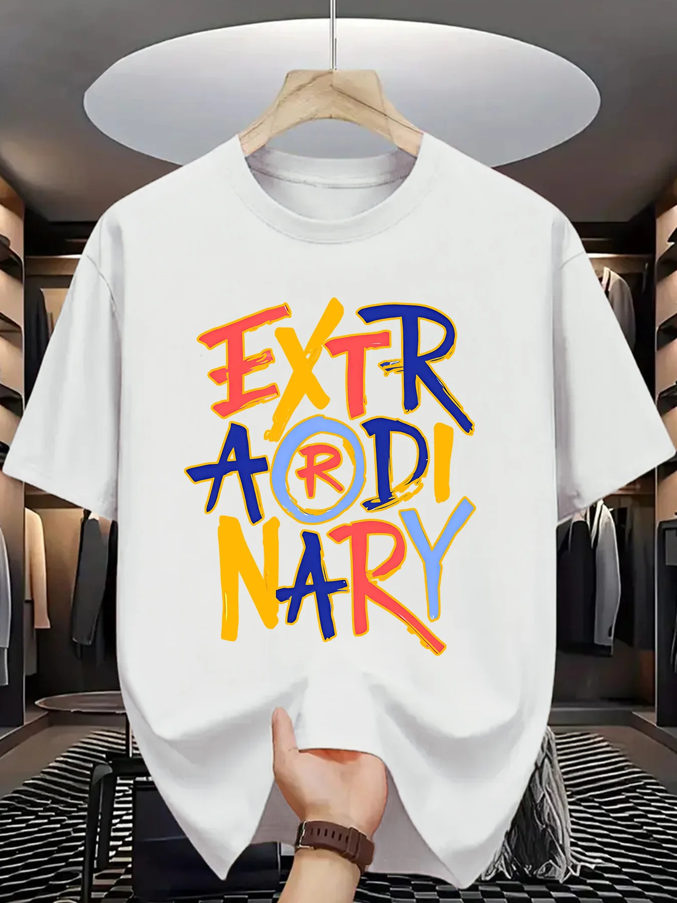 

Men's summer graphic T-shirt with extraordinary letter printing-100% cotton round neck short sleeve T-shirt.