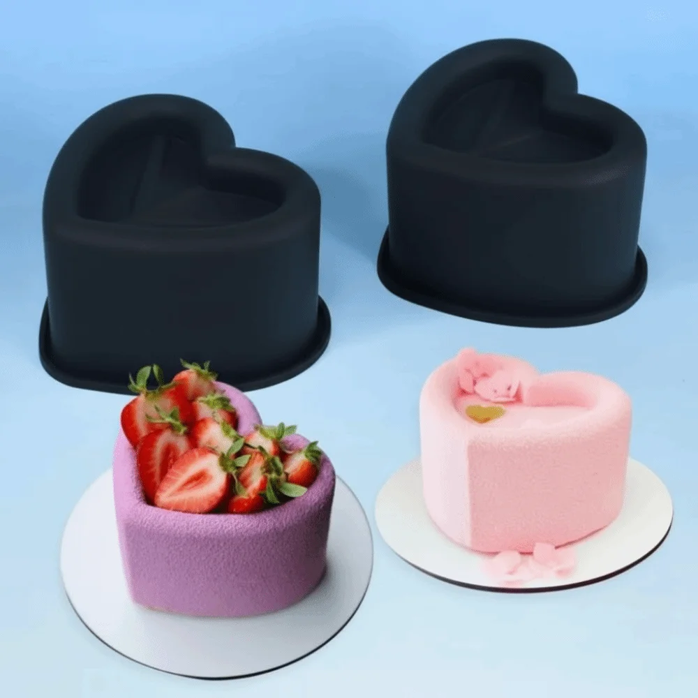 French Mousse Wavy Lace Silicone Cake Mold Concave Design Heart Shaped Mousse Cake Mold Reusable Cylindrical Mold Wedding Party