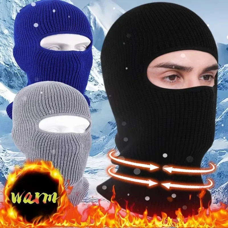 2In1 Mask Beanies Hat Men Winter Balaclava Hats Knitted Hats Fashion Full Face Ski Bonnet Tactical Cycling Earmuffs Cap Knitted