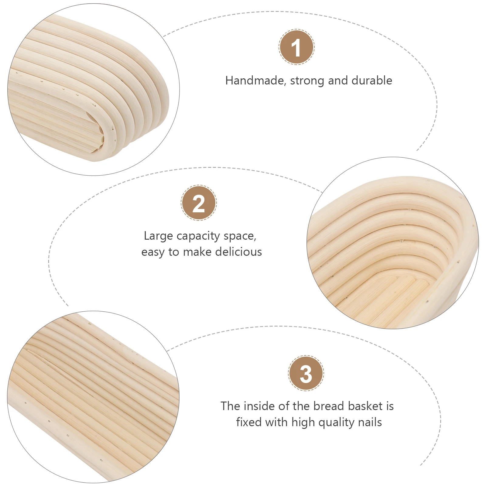 

Bread Basket Mold for Baking Long Rattan Woven Proofing Dough Container Baskets