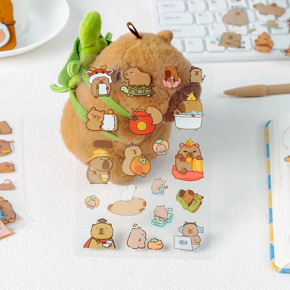 6Pcs/bag PET Capybara Sticker Stationery Cartoon Capybara Handbook Stickers Material Scrapbooking Cartoon Decorative Stickers