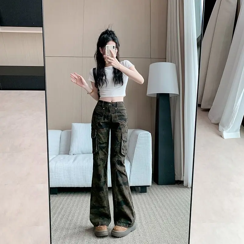 

Джинсы женские летние модные с высокой талией, широкими штанинами, в стиле High Street, с множеством карманов, утягивающие, повседневные, из смесового хлопка