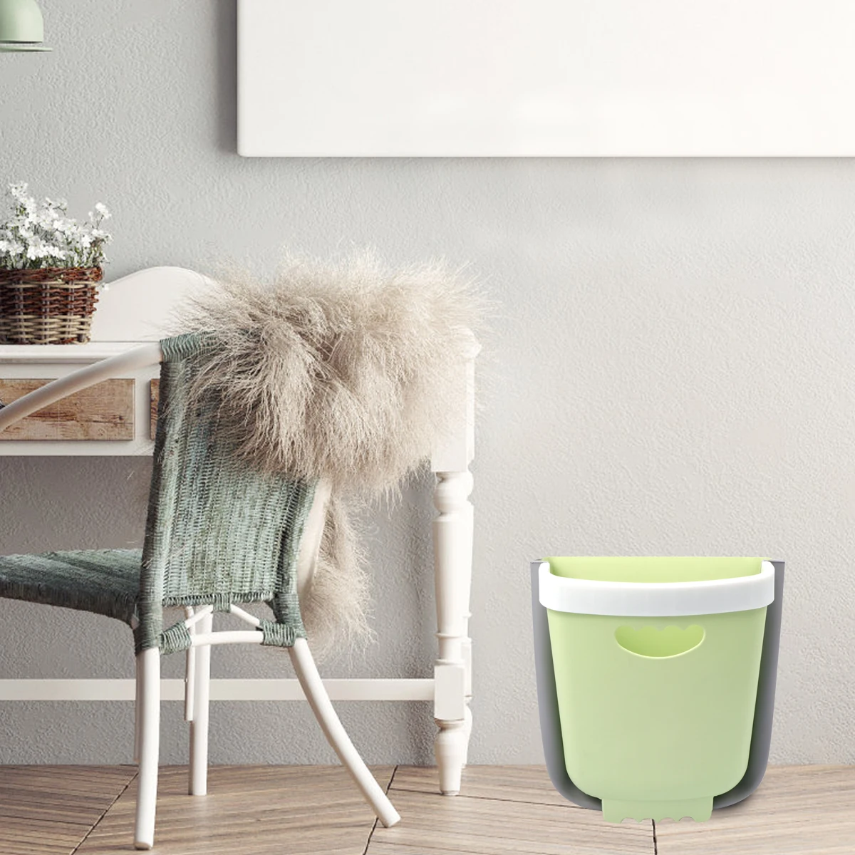 

1pc Folding Garbage Can Kitchen Large Capacity Thick Wall Mounted Trash Basket For Car Foldable Container Household Bucket Pp