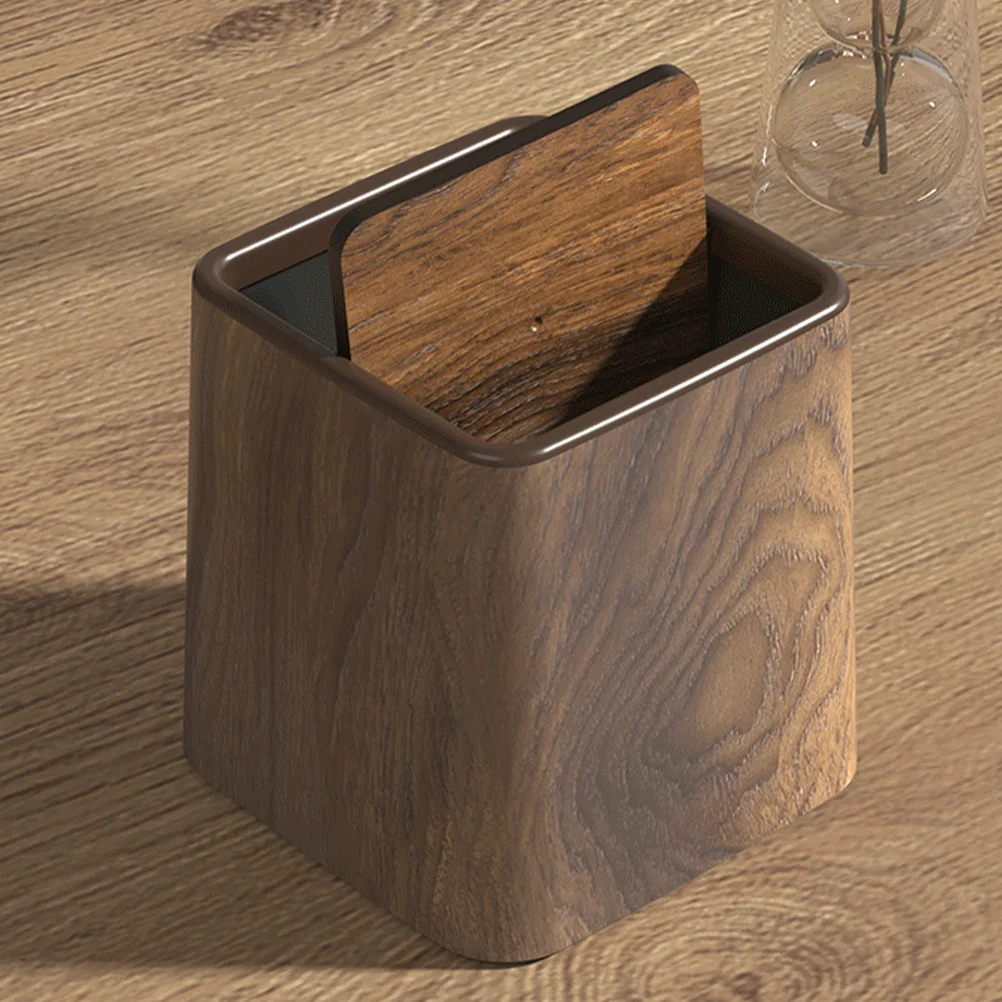 Desktop Trash Can Wastebasket Plastic Old Fashioned Brown Pp Wood Grain Office Garbage