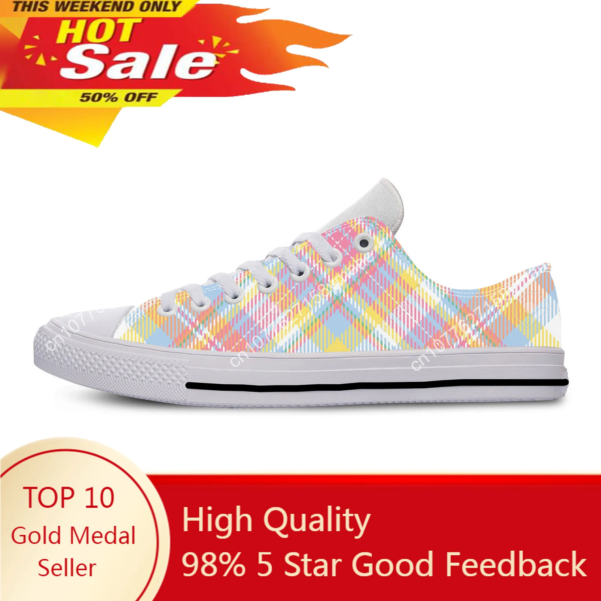 

Hot Pastel Tartan Plaid Scottish Aesthetic Fashion Casual Cloth Shoes Low Top Breathable Lightweight 3D Print Men Women Sneakers