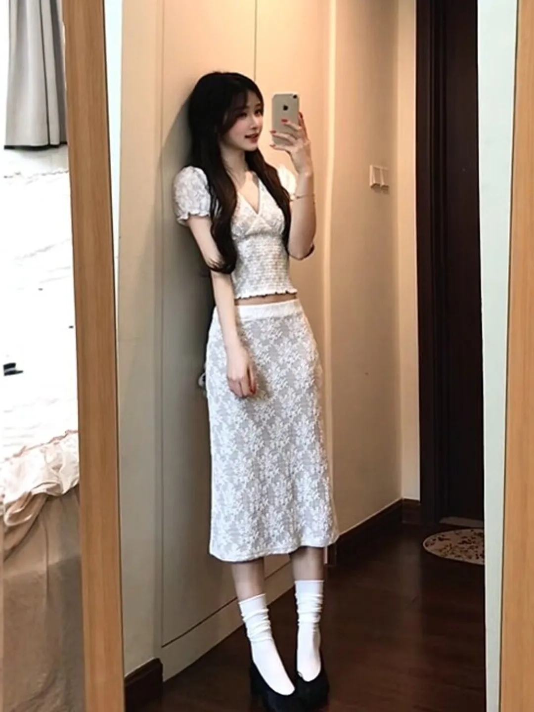 

Summer Fashion Women's Outfit Unique V-neck Top And Wrap-around Skirt Two-piece Set Comfortable Short Sleeve T-shirt