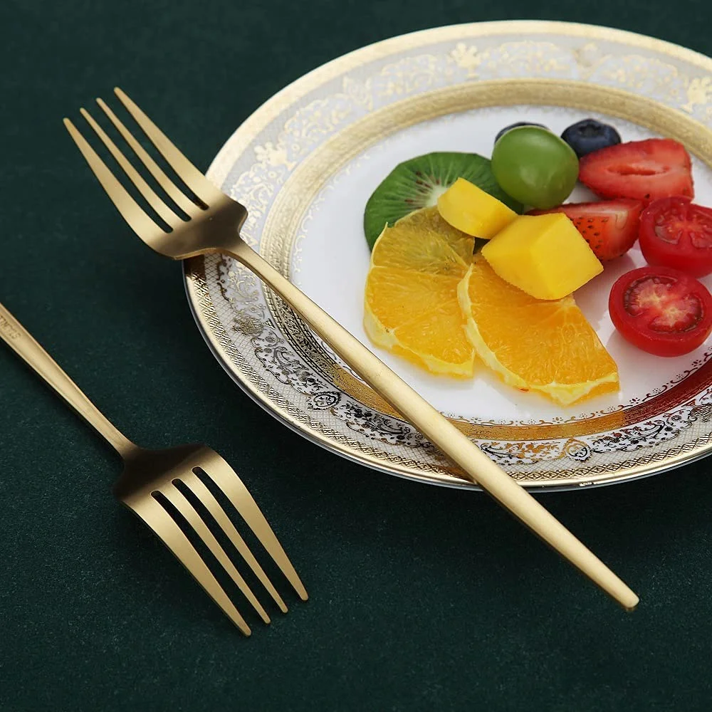 Silvere/Golden Stain Flatware Modern 6 Pcs Stainless Steel Dinner Fork 8.2 Inch Camping Dinnerware Set Tableware Eating Utensils