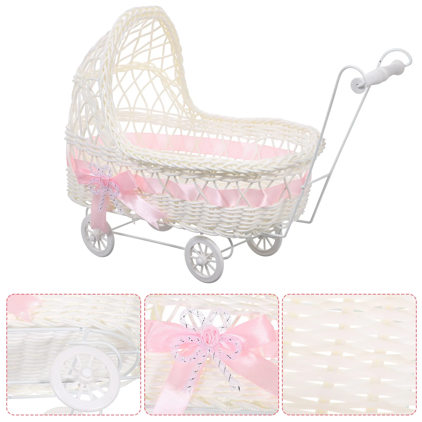 

Trolley Shaped Rattan Style Shower Basket Multipurpose Candy Flower Gift Favors Party Decor Cutie Shower Decorations