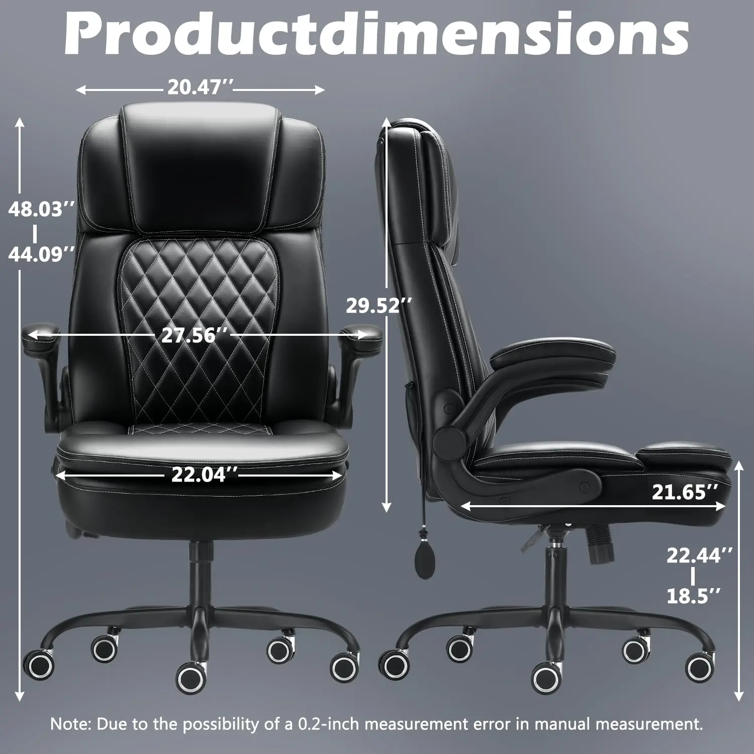 450LBS Heavy Duty Office Chair, High Back PU Leather Swivel Desk Chair, Flip Up Arm Spring Cushion Metal Base, Customized