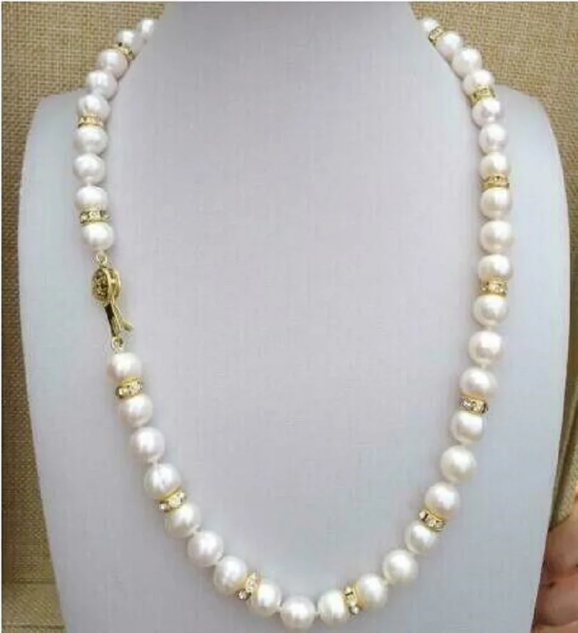 20 inch brand new beautiful AAA 8-9mm white South China Sea pearl necklace with 14K gold buckle