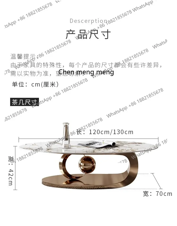 X188 طاولة قهوة معدنية من الفولاذ المقاوم للصدأ شقة صغيرة طاولة قهوة إيطالية فاخرة خفيفة طاولة شاي بلاطة صخرية #6