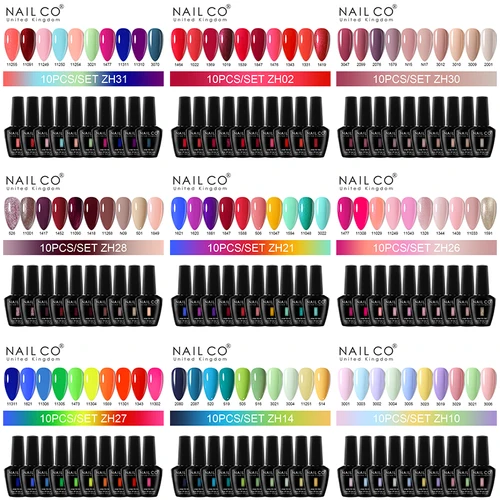 Imagen 1 del producto NAILCO - Juego de 10 Esmaltes de Uñas en Gel Semipermanentes, Removibles con UV, Libres de HEMA y TPO, para Arte de Uñas, Manicura, Kit de Suministros para Uñas DIY